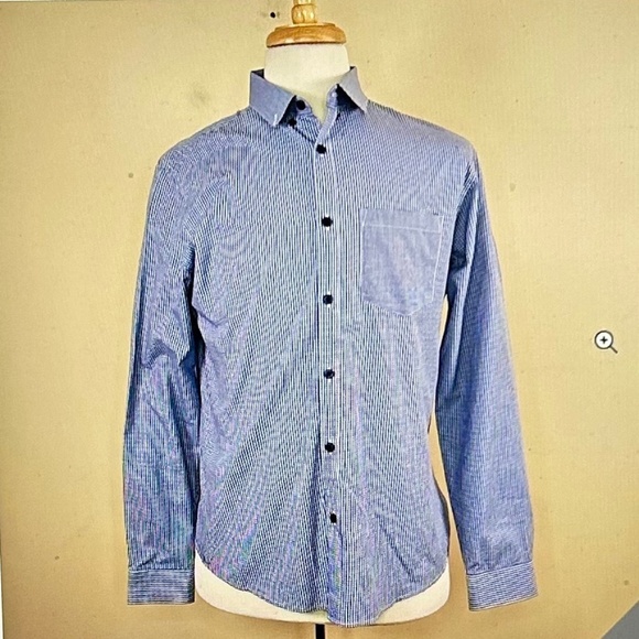 Topman Blue & White Size SM Gingham Long-Sleeve Button Down Shirt - Picture 1 of 5